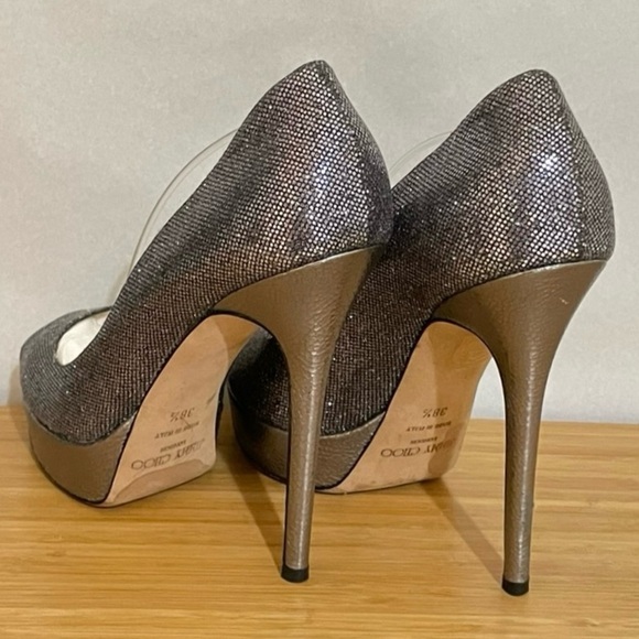 Jimmy Choo Dhalia stilleto pumps 120mm 3/4” platform Silver grey glitter EU38.5 - Picture 6 of 10